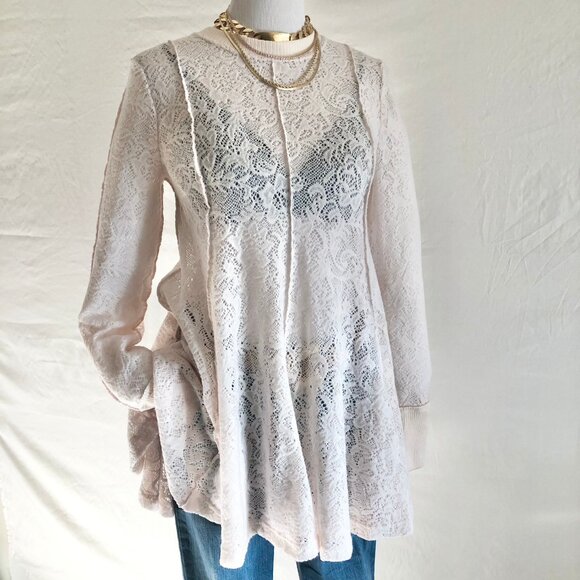 Free People "Coffee In The Morning" Chamoix Lace Tunic Top Size S - Picture 8 of 12